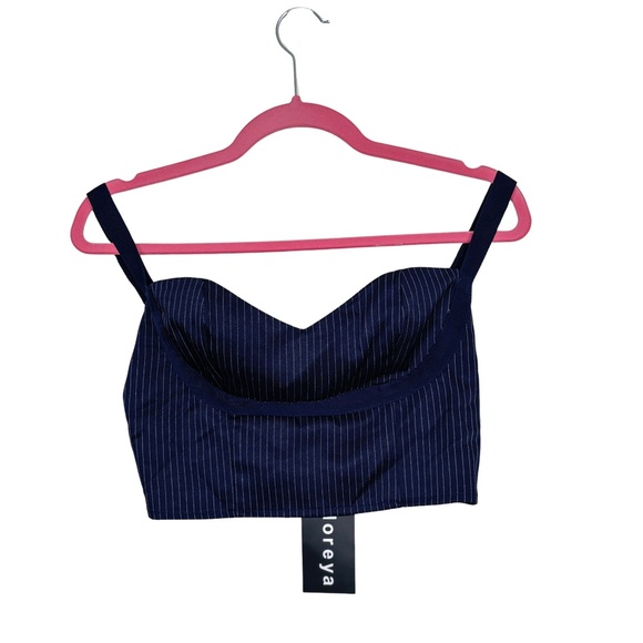 Pinstripe 2-Piece Outfit Bustier Crop Top + Pants Small NWT - Picture 3 of 3